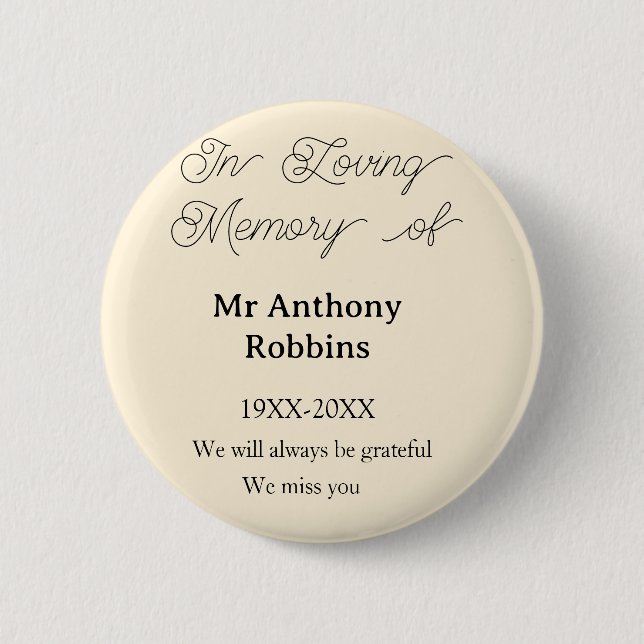 In Loving memory of name funeral memory keepsake Button (Front)