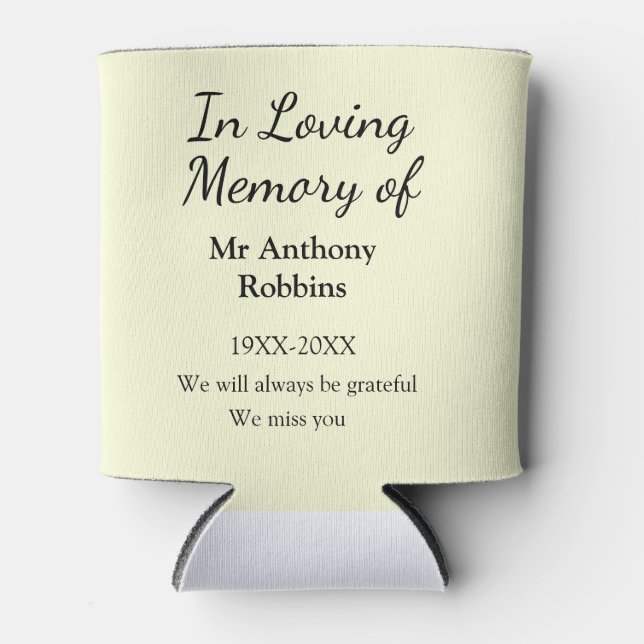 In Loving memory of name funeral memory keepsake Can Cooler (Front)