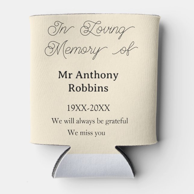 In Loving memory of name funeral memory keepsake Can Cooler (Front)