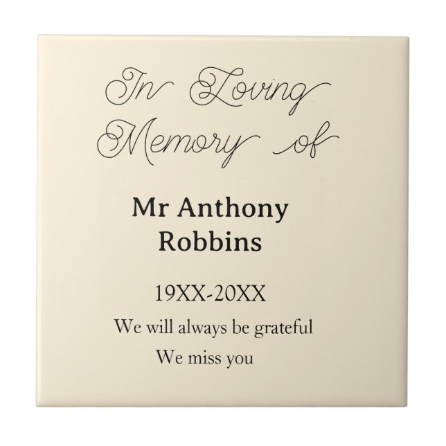 In Loving memory of name funeral memory keepsake Ceramic Tile (Front)