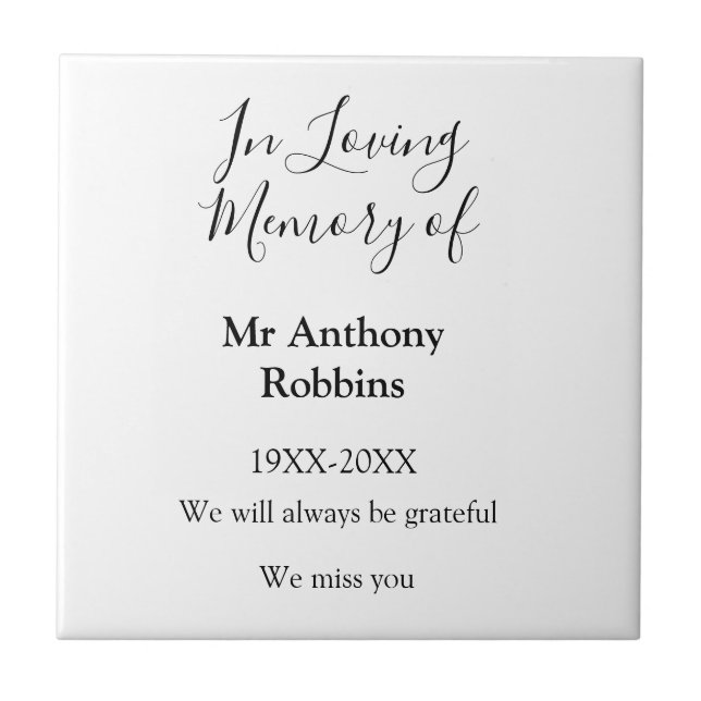 In Loving memory of name funeral memory keepsake Ceramic Tile (Front)
