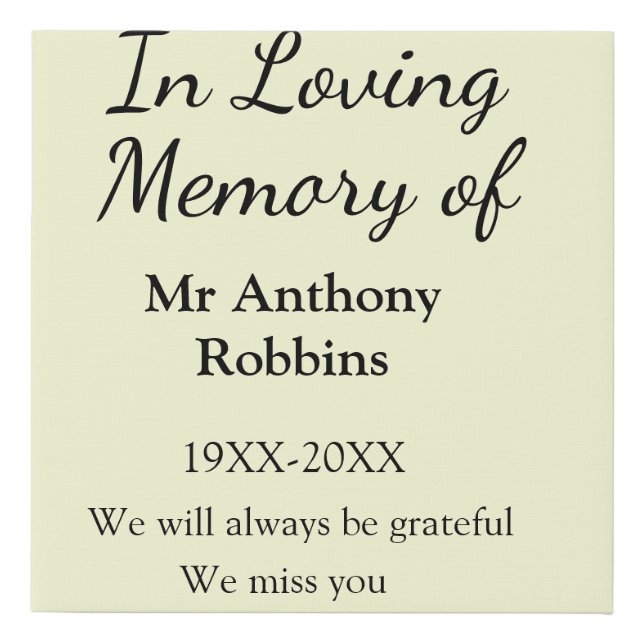 In Loving memory of name funeral memory keepsake Faux Canvas Print (Front)