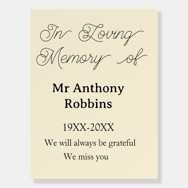In Loving memory of name funeral memory keepsake Foam Board (Front)