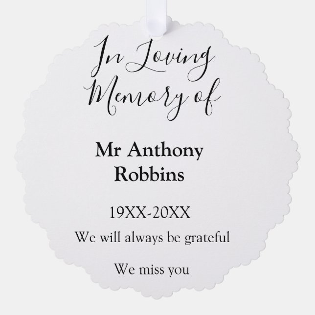 In Loving memory of name funeral memory keepsake Ornament Card (Front)