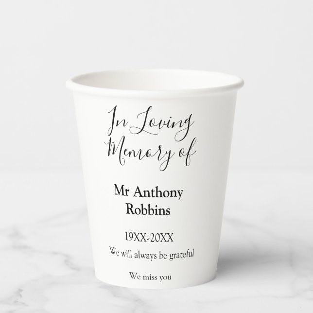In Loving memory of name funeral memory keepsake Paper Cups (Front)