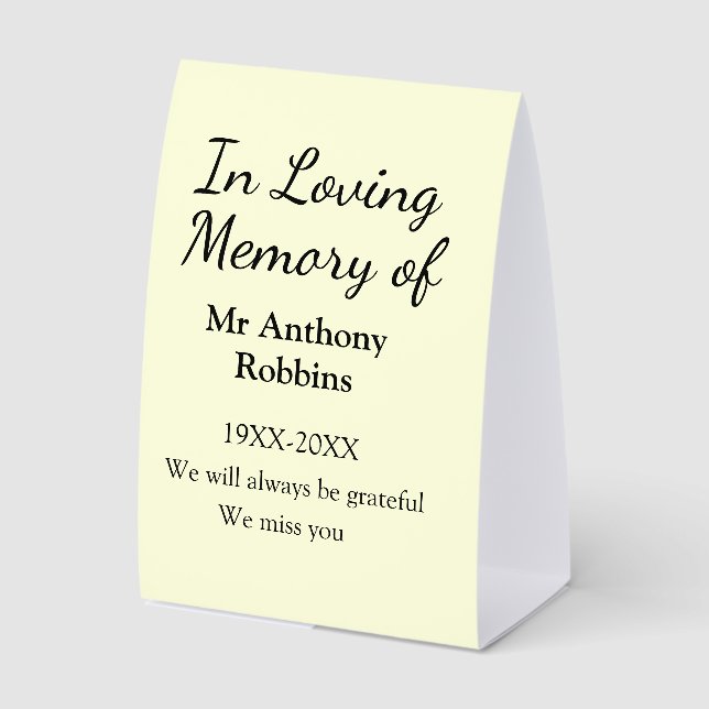 In Loving memory of name funeral memory keepsake Paper Table Tent (Front)