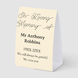 In Loving memory of name funeral memory keepsake Paper Table Tent