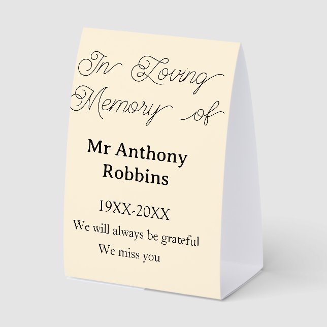 In Loving memory of name funeral memory keepsake Paper Table Tent (Front)