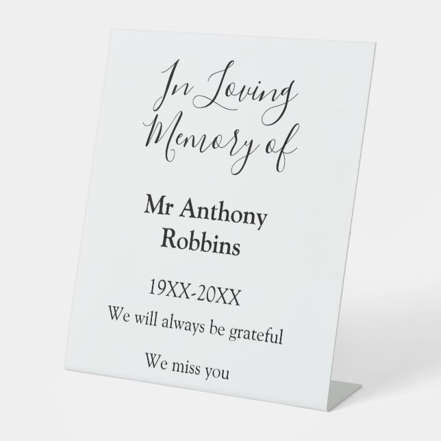 In Loving memory of name funeral memory keepsake Pedestal Sign (Front)