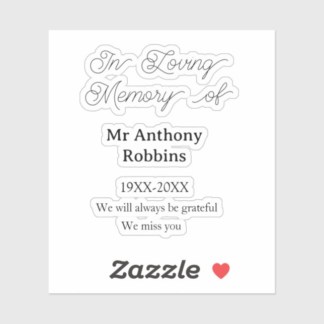 In Loving memory of name funeral memory keepsake Sticker (Sheet)