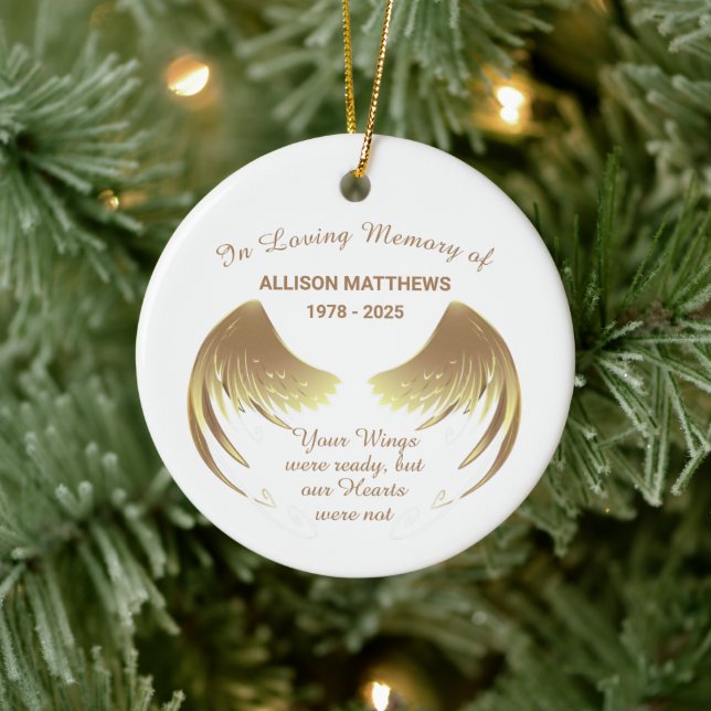 in Loving Memory of Photo Wings Memorial Ceramic Ornament (Tree)