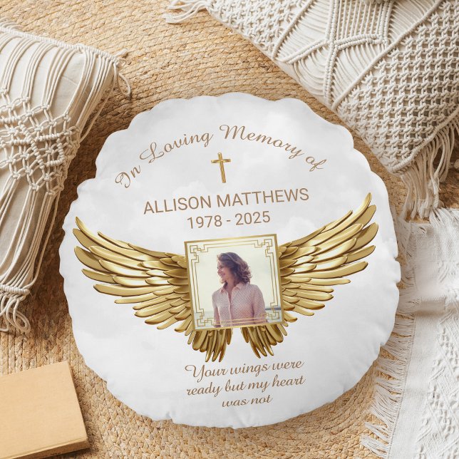 in Loving Memory of Photo Wings Memorial Round Pillow (Creator Uploaded)
