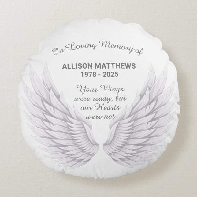 in Loving Memory of Photo Wings Memorial Round Pillow (Front)