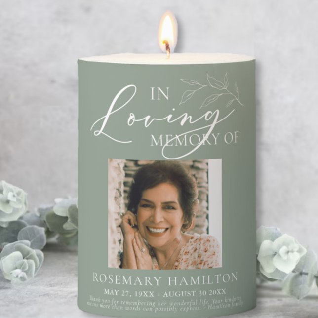 In Loving Memory of Sage Green Memorial Funeral Pillar Candle (Creator Uploaded)