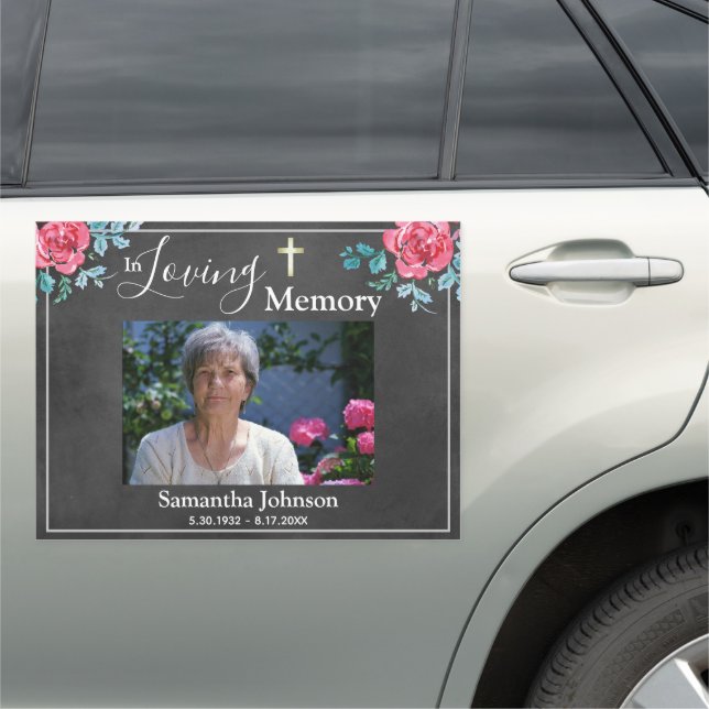 In Loving Memory One Photo Roses Car Magnet (In Situ)