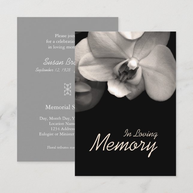 In Loving Memory Orchid Sepia Funeral Announcement (Front/Back)
