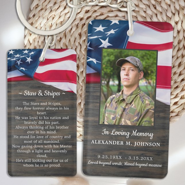 In Loving Memory Patriotic Flag Memorial Photo Keychain (Creator Uploaded)
