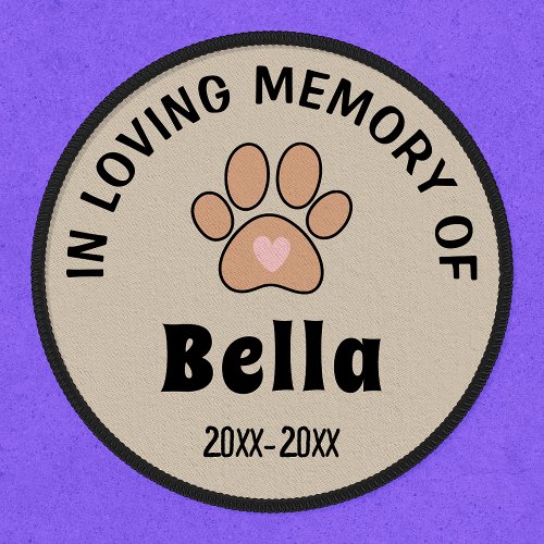 In Loving Memory Paw Print with Heart Iron On Patch