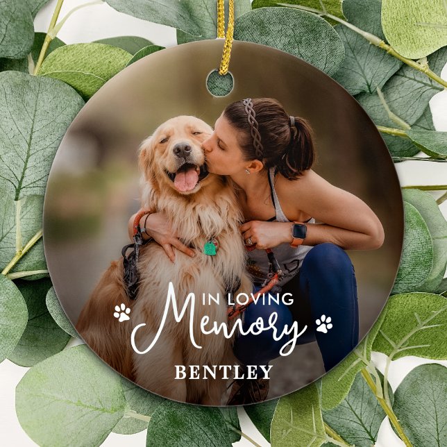 In Loving Memory - Paw Prints Pet Dog 2 Photo Ceramic Ornament (Creator Uploaded)