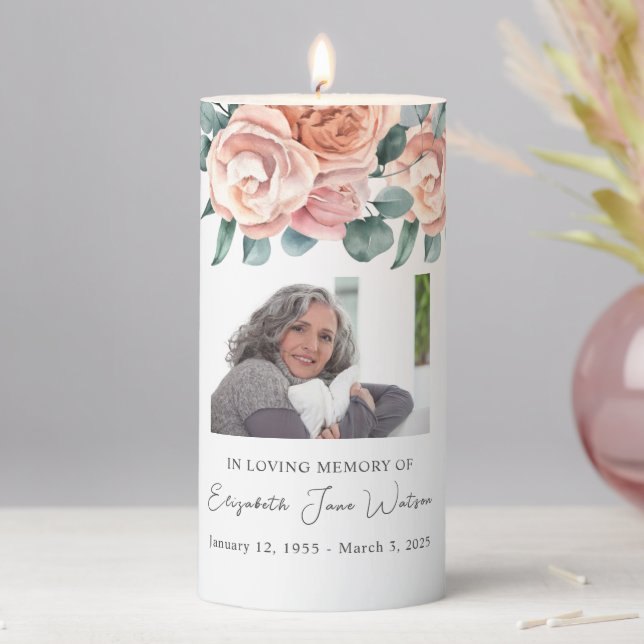  In Loving Memory Peach Rose Photo Keepsake Pillar Candle (In Situ)