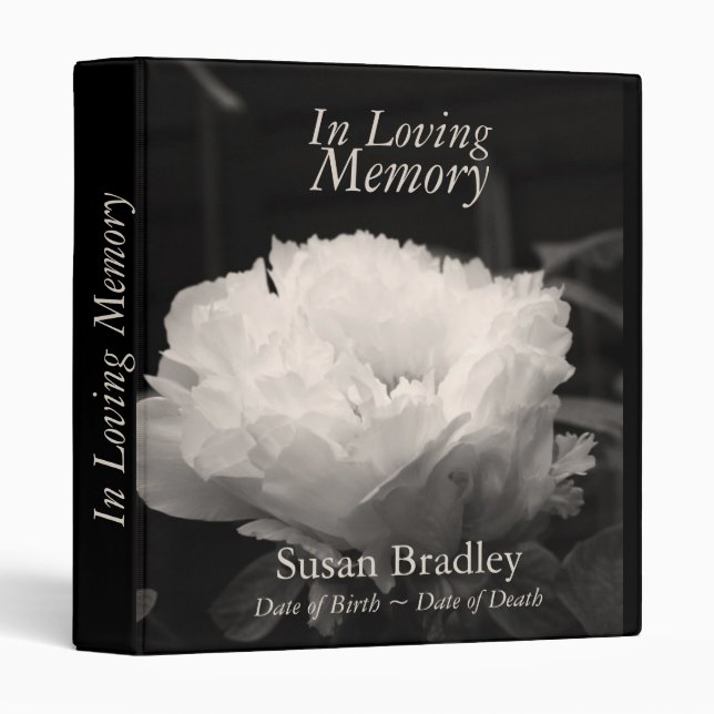 In Loving Memory  Peony  Funeral Guest Book Binder (Front/Spine)