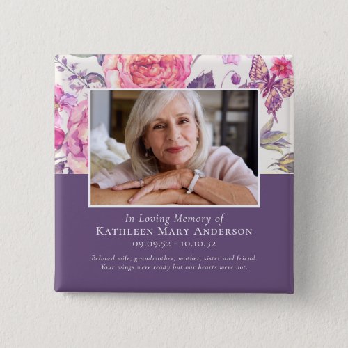 In Loving Memory Peony Photo Tribute  Button