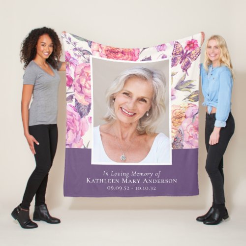 In Loving Memory Peony Photo Tribute Fleece Blanket