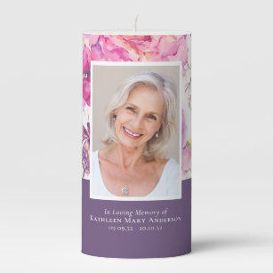 In Loving Memory Peony Photo Tribute Pillar Candle