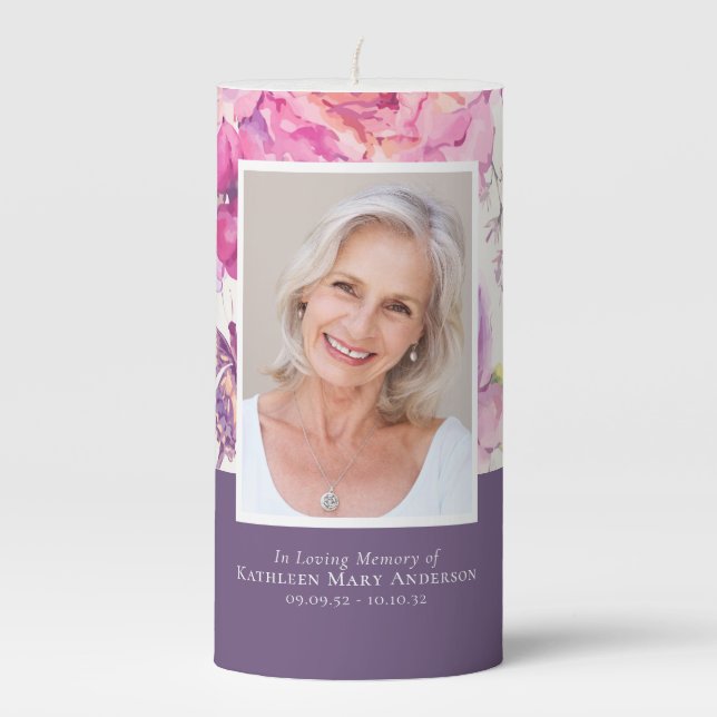 In Loving Memory Peony Photo Tribute Pillar Candle (Front)