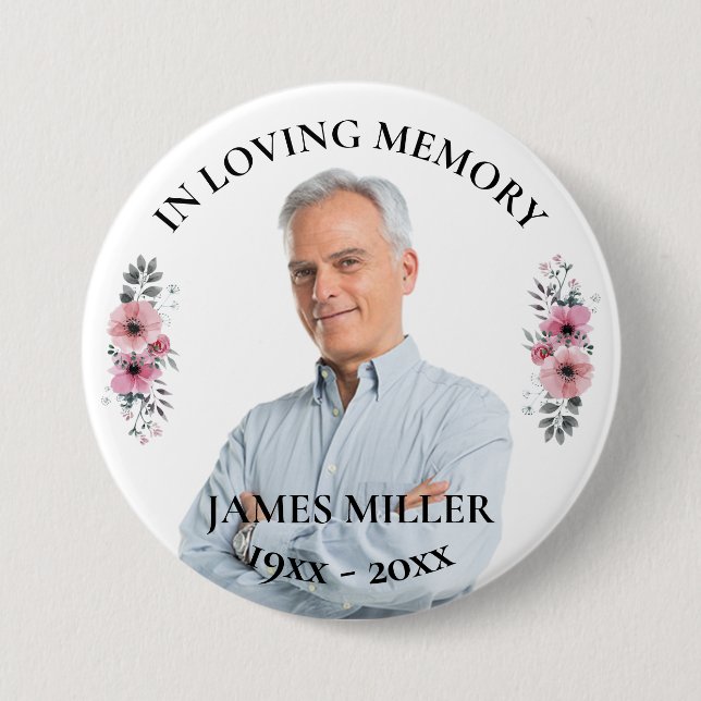 In Loving Memory. Personalize Photo Button (Front)