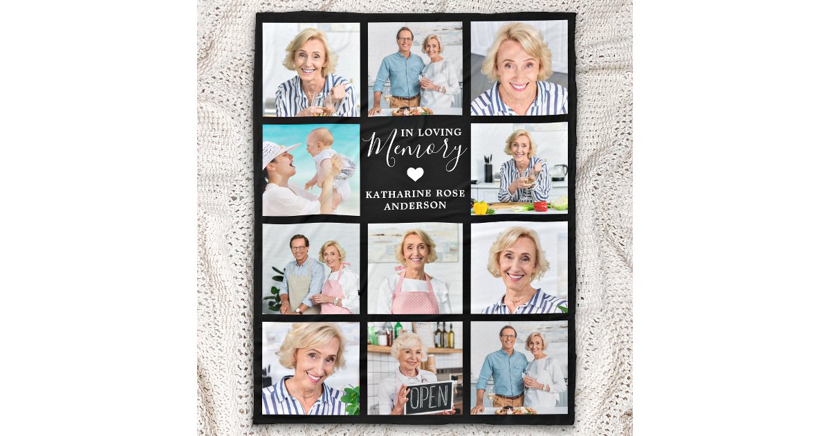 In Loving Memory Personalized 11 Photo Memorial Fleece Blanket | Zazzle