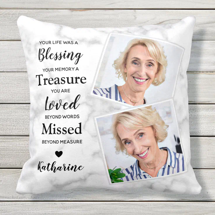 In Loving Memory Personalized 2 Photo Memorial Throw Pillow | Zazzle