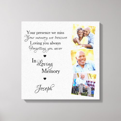 In Loving Memory Personalized 3 Photo Memorial Canvas Print