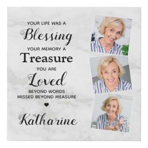 In Loving Memory Personalized 3 Photo Memorial  Faux Canvas Print