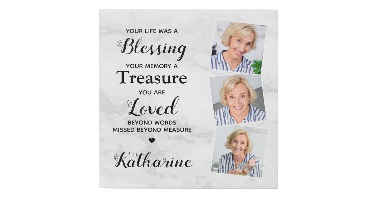 In Loving Memory Personalized 3 Photo Memorial Faux Canvas Print | Zazzle