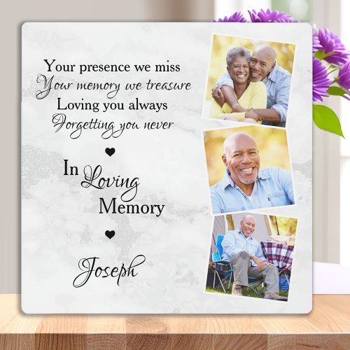 In Loving Memory Personalized 3 Photo Memorial Plaque
