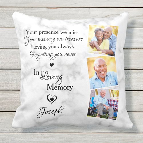 In Loving Memory Personalized 3 Photo Memorial Throw Pillow