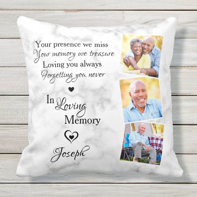 In Loving Memory Personalized 3 Photo Memorial Throw Pillow (Creator Uploaded)