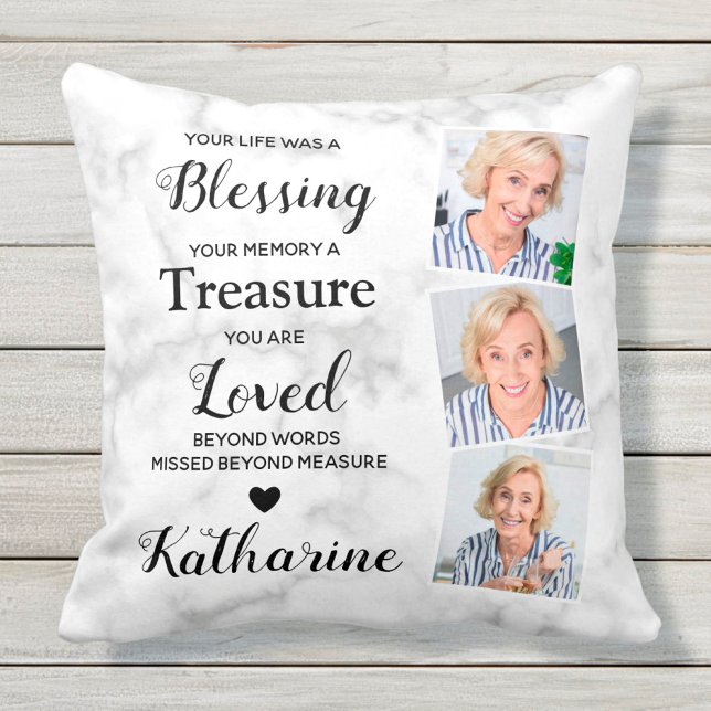 In Loving Memory Personalized 3 Photo Memorial Throw Pillow (Creator Uploaded)