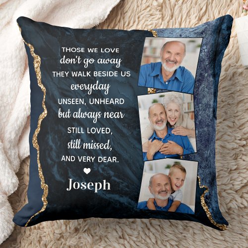 In Loving Memory Personalized 3 Picture Memorial Throw Pillow