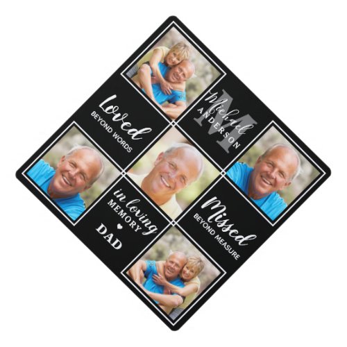 In Loving Memory Personalized 5 Photo Memorial Graduation Cap Topper - Honor your beloved on graduation day with a custom photo collage memorial graduation cap topper. This unique memorial keepsake graduation cap is the perfect gift for yourself, family or friends to pay tribute to your loved one. We hope your memorial graduation cap topper will bring you peace, joy and happy memories. 
Quote " Loved Beyond Words, Missed Beyond Measure ... In Loving Memory "
Customize with your favorite loved one's photos. You can change 'Mom' in personalztion, if it ia a tribute to a 'Dad', 'Grandma', etc.
See 'personalize this template' to change photos . A Celebration of Life . COPYRIGHT © 2020 Judy Burrows, Black Dog Art - All Rights Reserved. In Loving Memory Personalized 5 Photo Memorial Graduation Cap Topper