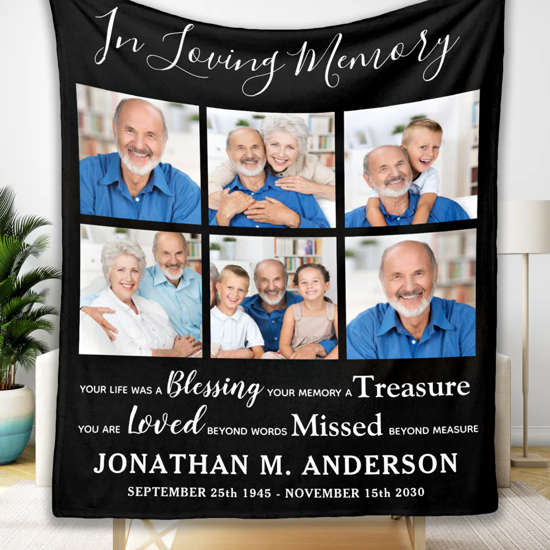 In Loving Memory Personalized 6 Photo Memorial  Fleece Blanket (Creator Uploaded)