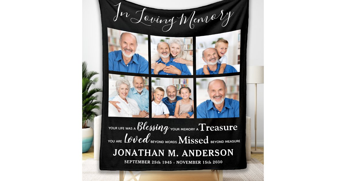 In Loving Memory Personalized 6 Photo Memorial Fleece Blanket | Zazzle