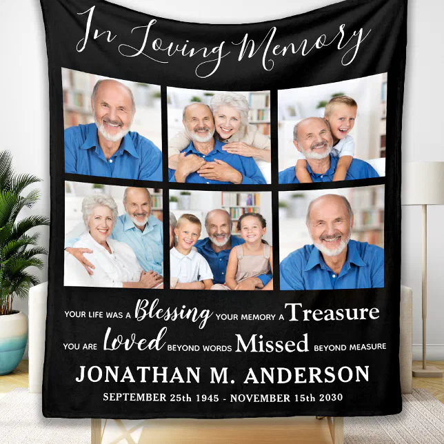 In Loving Memory Personalized 6 Photo Memorial Fleece Blanket | Zazzle