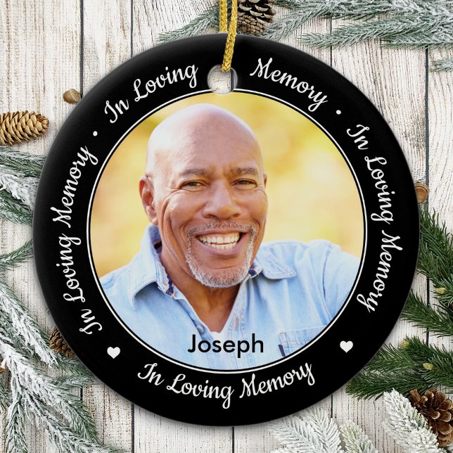 In Loving Memory Personalized Modern Memorial Ceramic Ornament (Creator Uploaded)