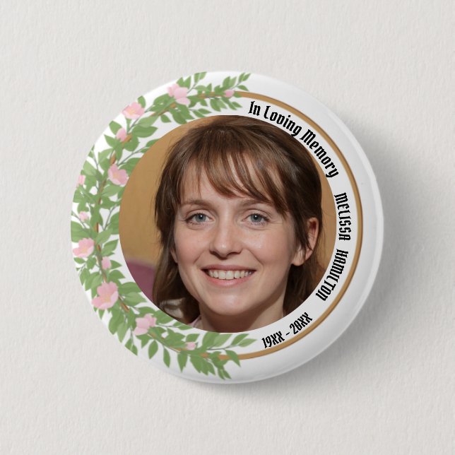 In Loving Memory Personalized Photo Funeral  Button (Front)