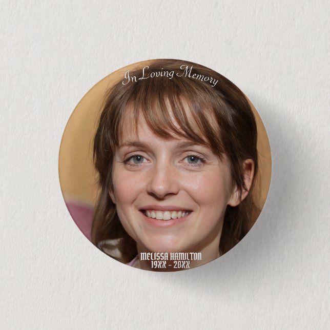 In Loving Memory Personalized Photo Funeral Button (Front)