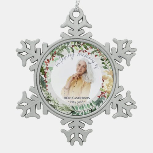 In Loving Memory Personalized Photo Memorial Ceram Snowflake Pewter Christmas Ornament