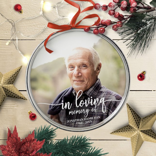 In Loving Memory Personalized Photo Memorial Metal Ornament (Creator Uploaded)