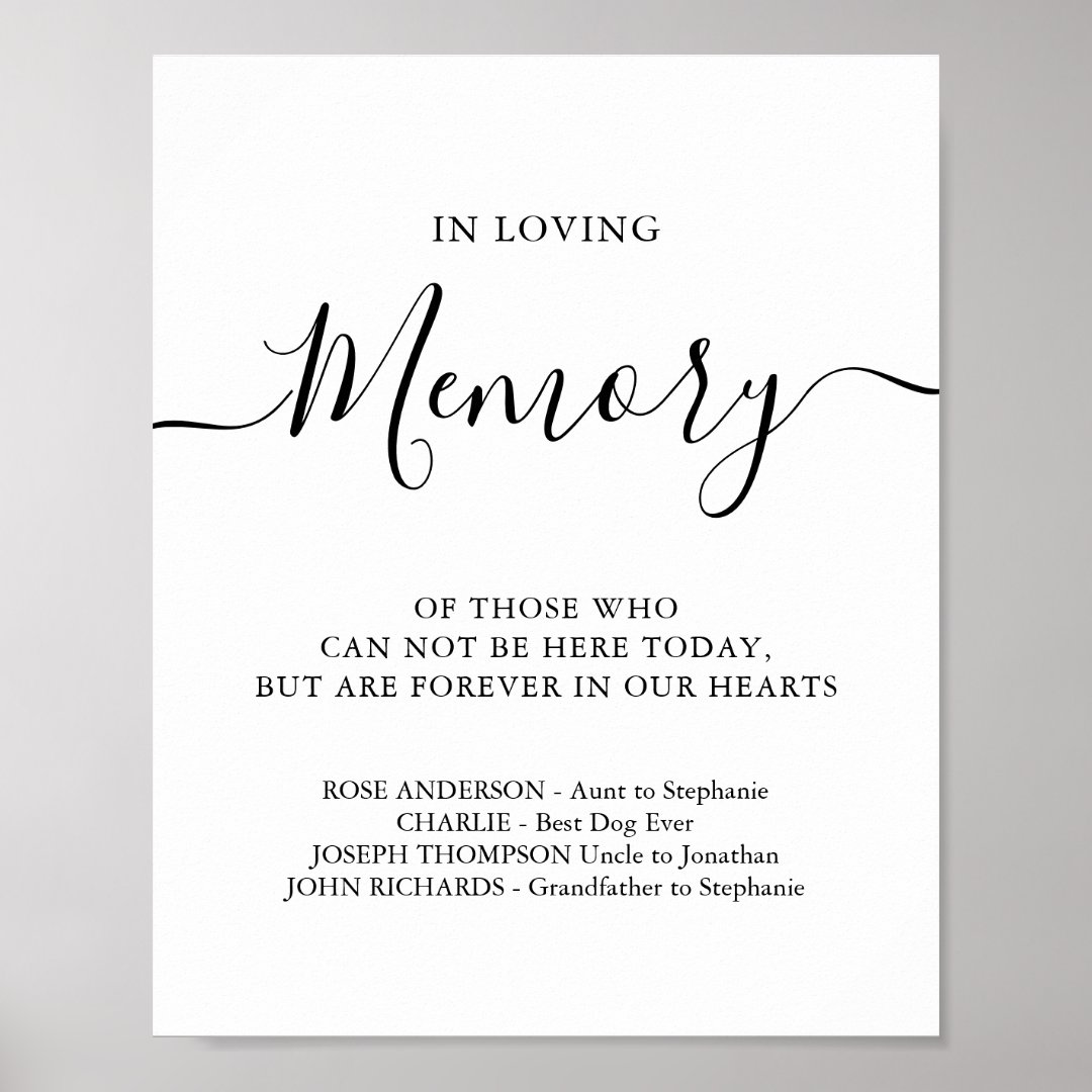 In Loving Memory Personalized Wedding Memorial Poster | Zazzle